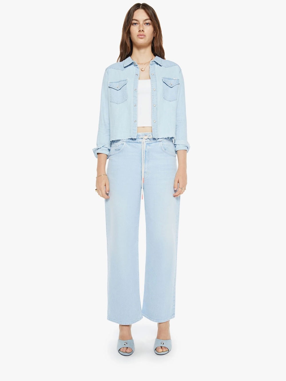 MOTHER The Super Ex's Crop Step Fray Button Down Shirt Small No End In Sight - Picture 4 of 14